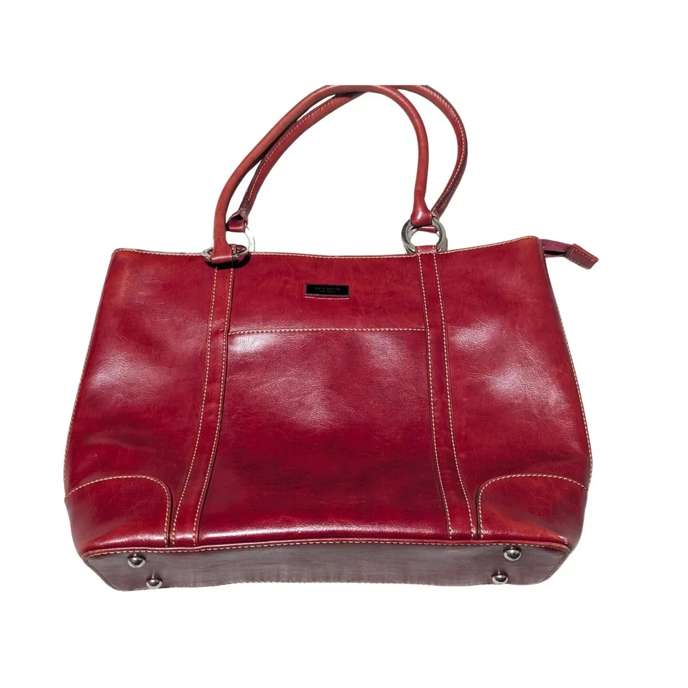 Kate Spade Handbag Women Large Red Leather Tote Shoulder Bag Contrast Stitching
